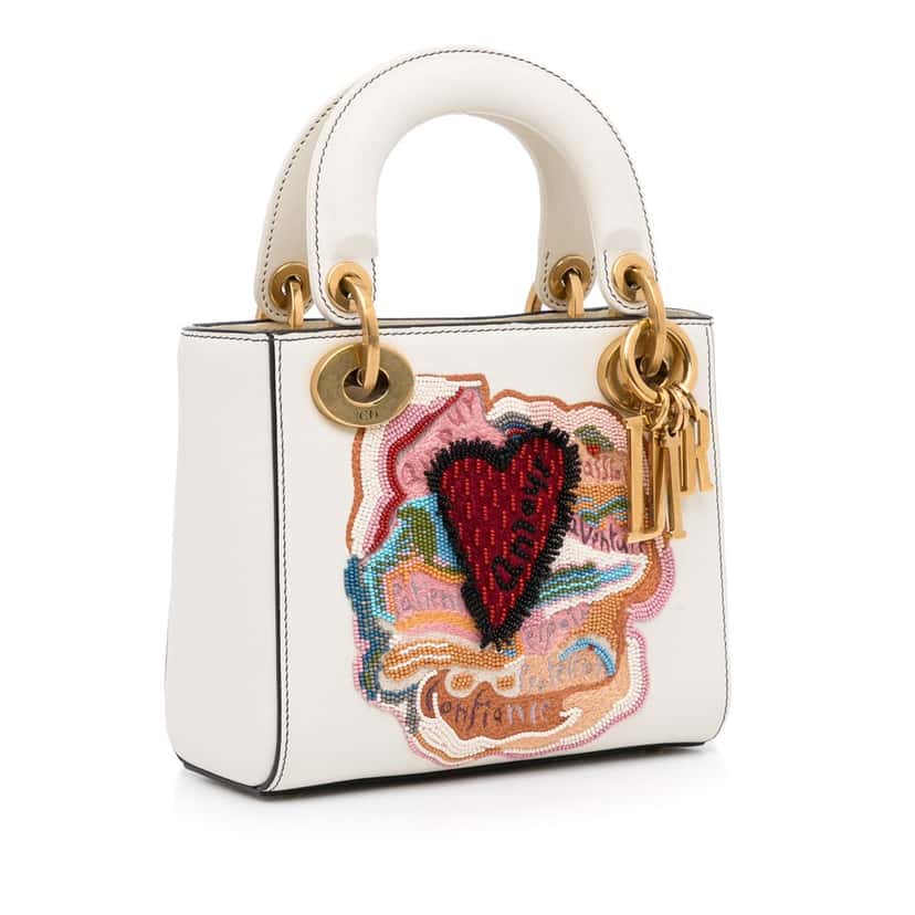 Dior Niki De Saint Phalle Mini Calfskin Dioramour Lady Dior White Leather Good condition - Back View