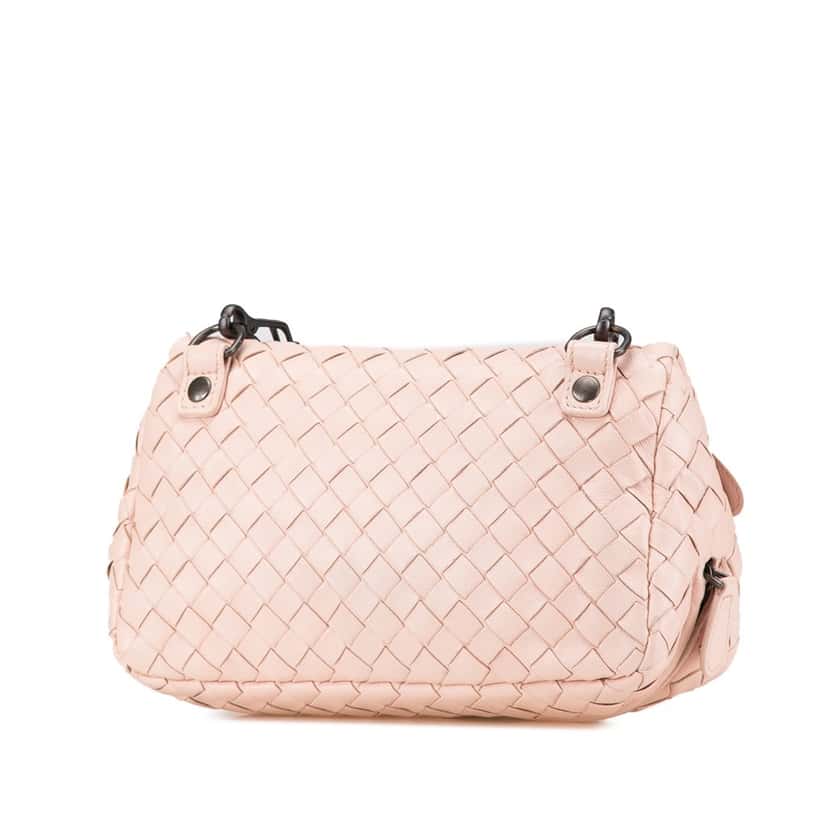 Bottega Veneta Leather Intrecciato Chain Flap Crossbody Pink Leather Very good condition - Back View