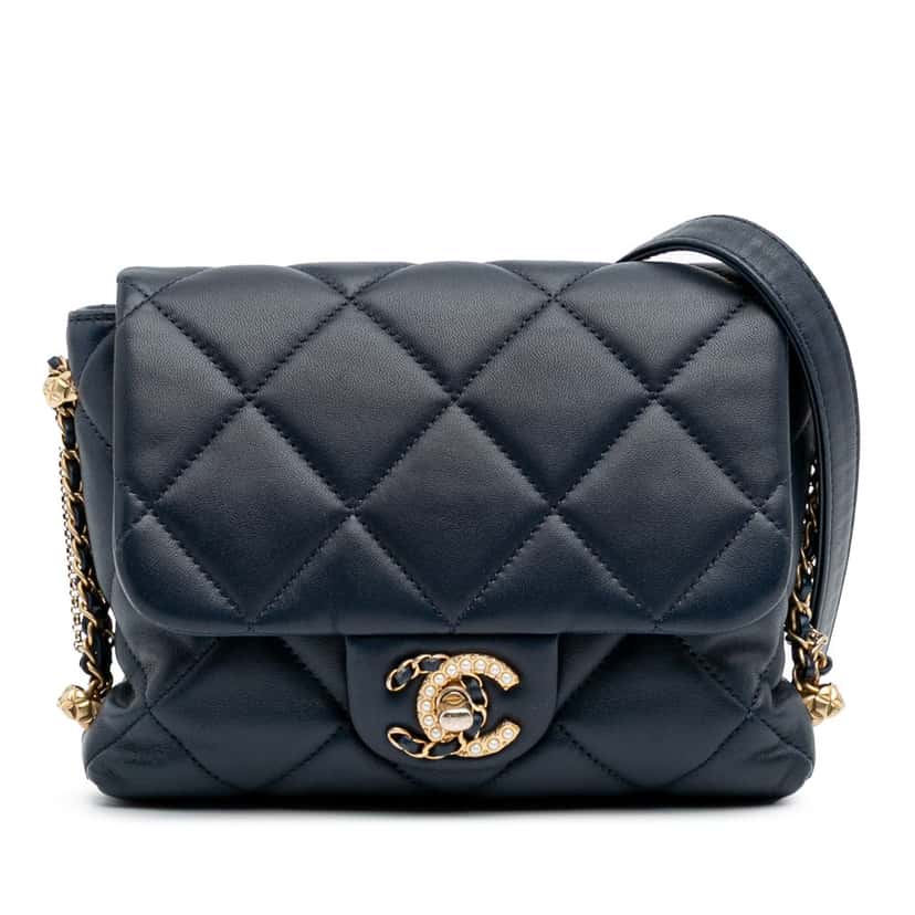 Chanel Mini Quilted Lambskin Crush on Chains Flap Blue Leather Good condition - Front View