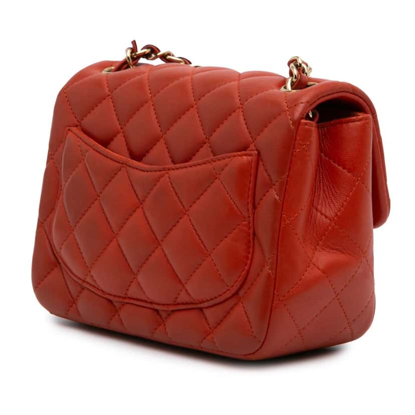 Chanel Mini Square Classic Lambskin Single Flap Orange Leather Good condition - Back View