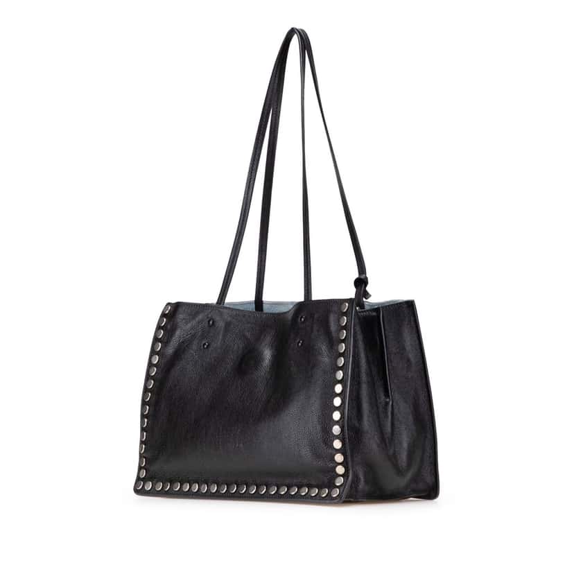 Prada Glace Calf Studded Etiquette Tote Black Leather Good condition - Back View