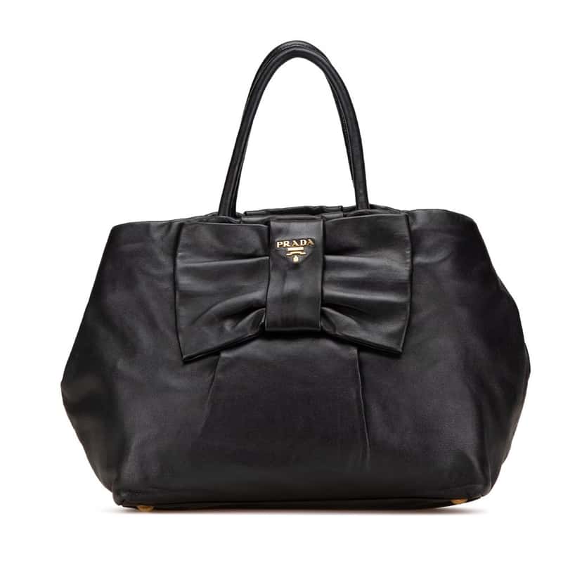 Prada Nappa Fiocco Bow Tote Black Leather Good condition - Front View