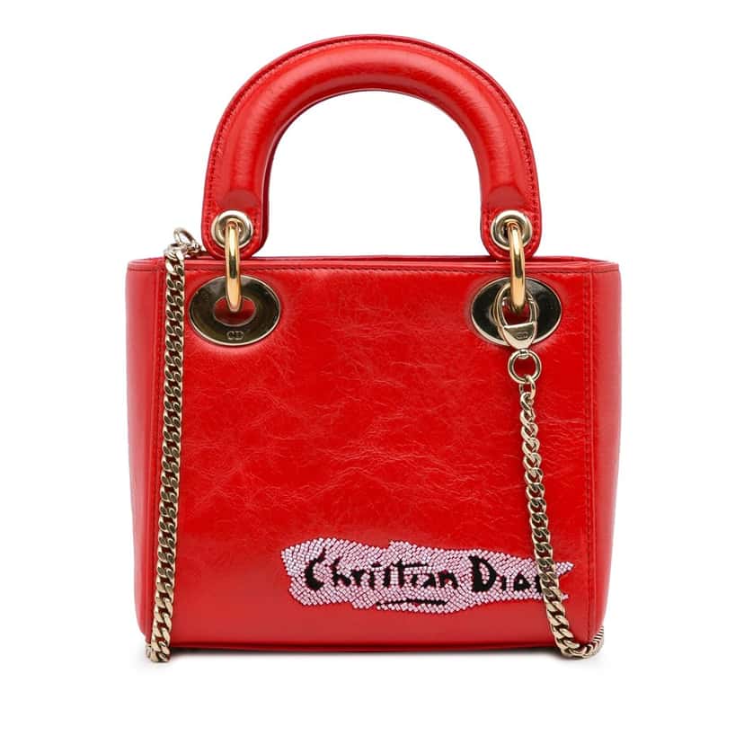 Dior Mini Calfskin Sequin Embellished Lady Dior Red Leather Very good condition - Inside View