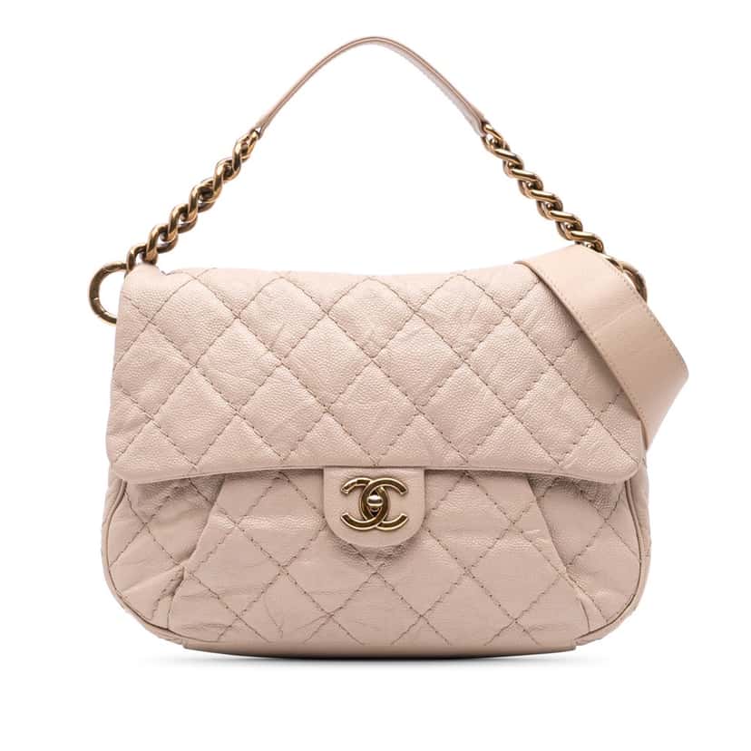 Chanel Medium Quilted Caviar Coco Pleats Messenger Flap Brown Leather Good condition - Front View