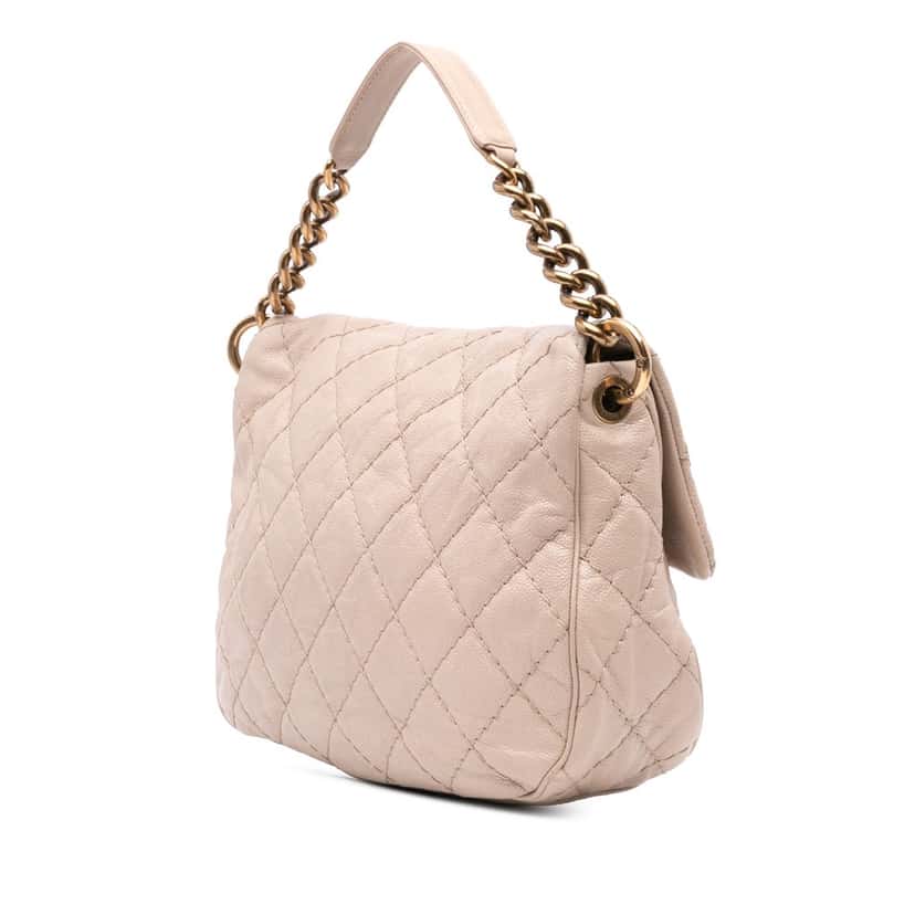 Chanel Medium Quilted Caviar Coco Pleats Messenger Flap Brown Leather Good condition - Back View
