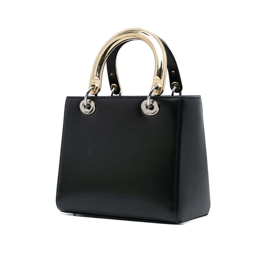 Dior Medium Calfskin Patch Embellished Lady Dior Black Leather Good condition - Back View