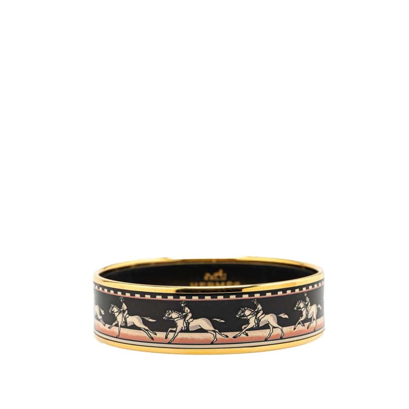 Hermès Wide Horse Enamel Bangle 62 Black Good condition - Front View