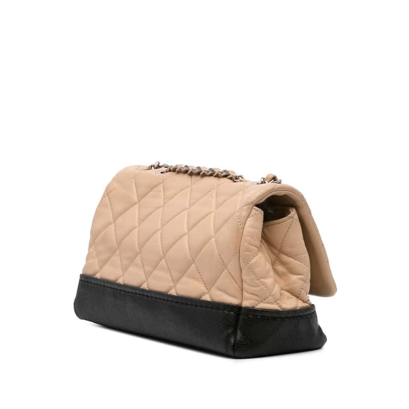 Chanel CC Bicolor Quilted Calfskin and Caviar Single Flap Brown Leather Good condition - Back View