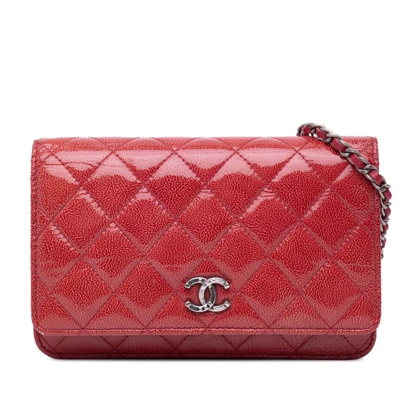 Chanel Paris Dallas CC Patent Goatskin Wallet on Chain Red Leather Good condition - Front View