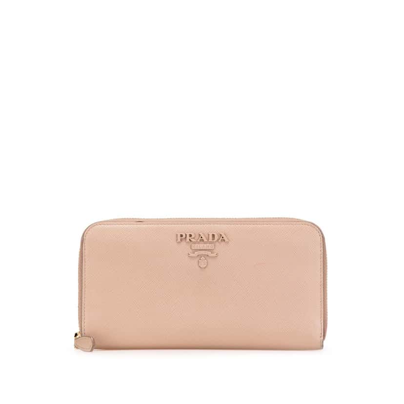 Prada Large Saffiano Zip Around Long Wallet Brown Leather Good condition - Front View