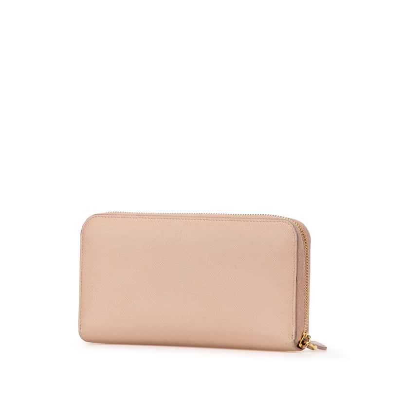 Prada Large Saffiano Zip Around Long Wallet Brown Leather Good condition - Back View