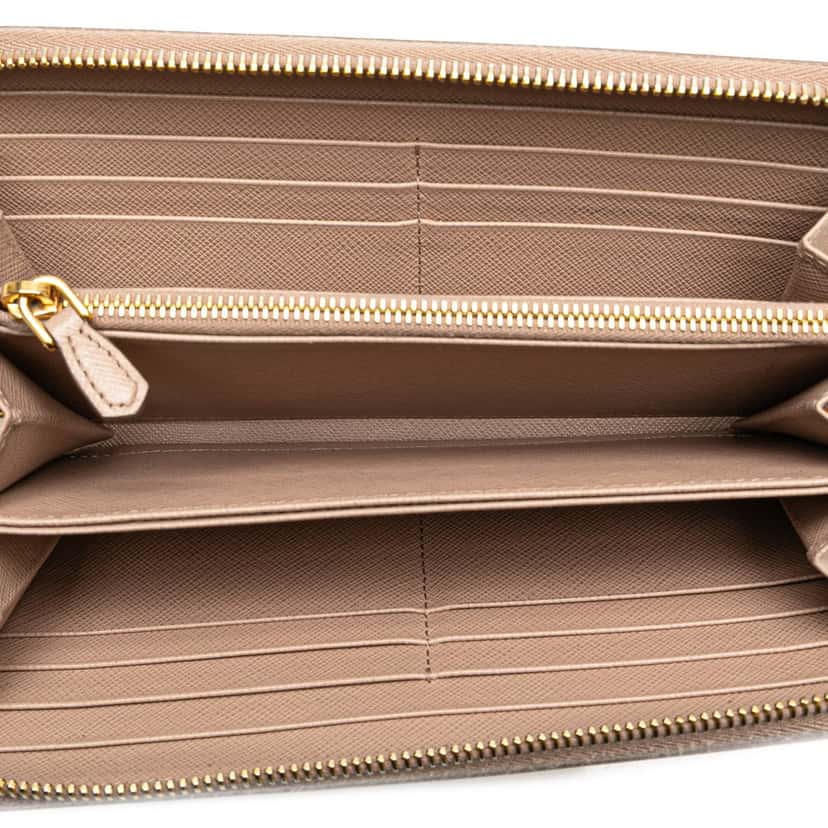 Prada Large Saffiano Zip Around Long Wallet Brown Leather Good condition - Model View