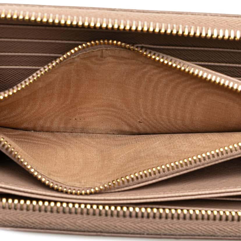Prada Large Saffiano Zip Around Long Wallet Brown Leather Good condition - Box View
