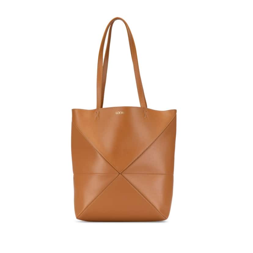 Loewe Medium Shiny Calfskin Puzzle Fold Tote Brown Leather Good condition - Front View