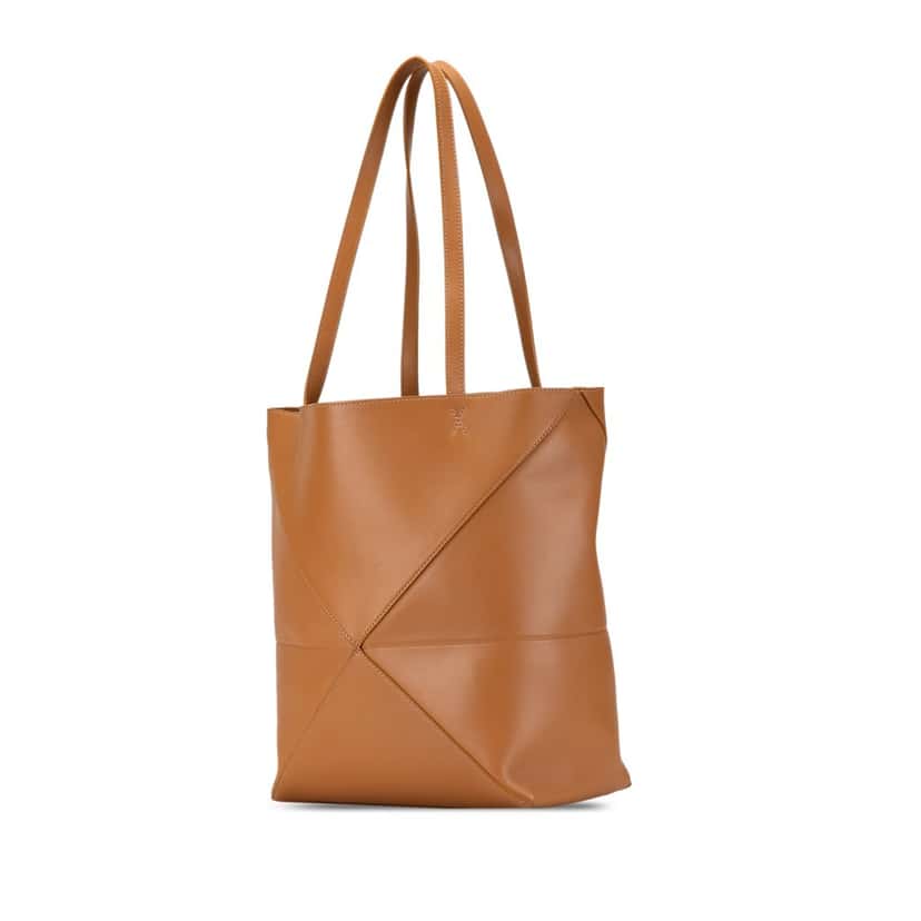 Loewe Medium Shiny Calfskin Puzzle Fold Tote Brown Leather Good condition - Back View