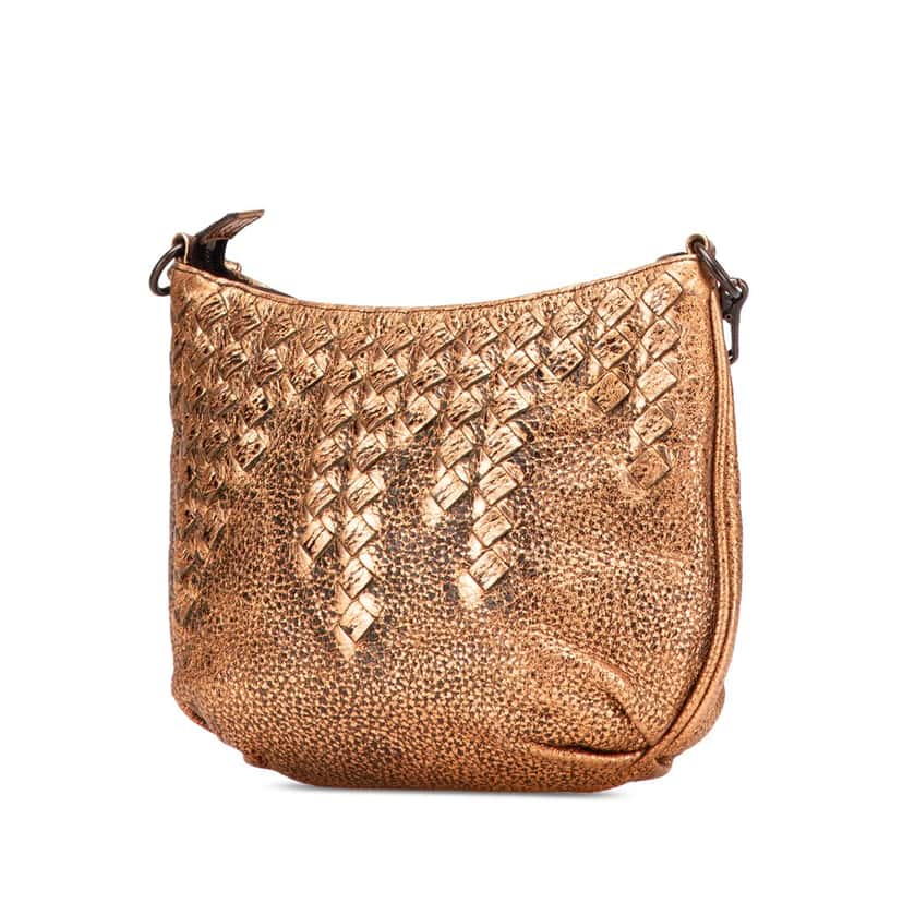 Bottega Veneta Intrecciato Trimmed Metallic Leather Crossbody Gold Leather Good condition - Back View