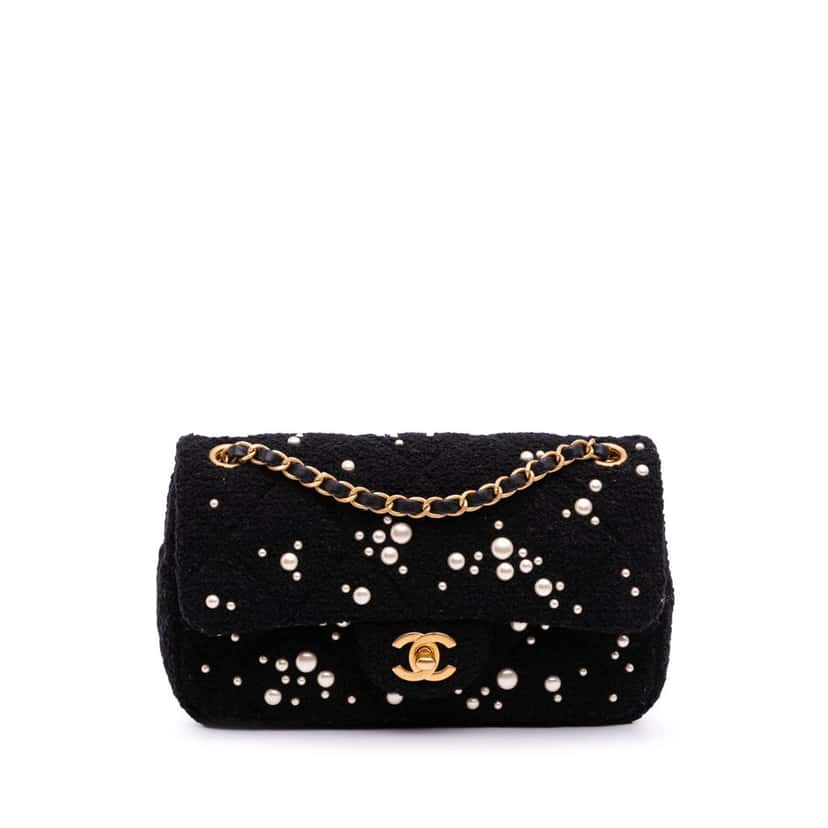Chanel Small Tweed Pearl Cosmos Flap Black Tweed Good condition - Front View