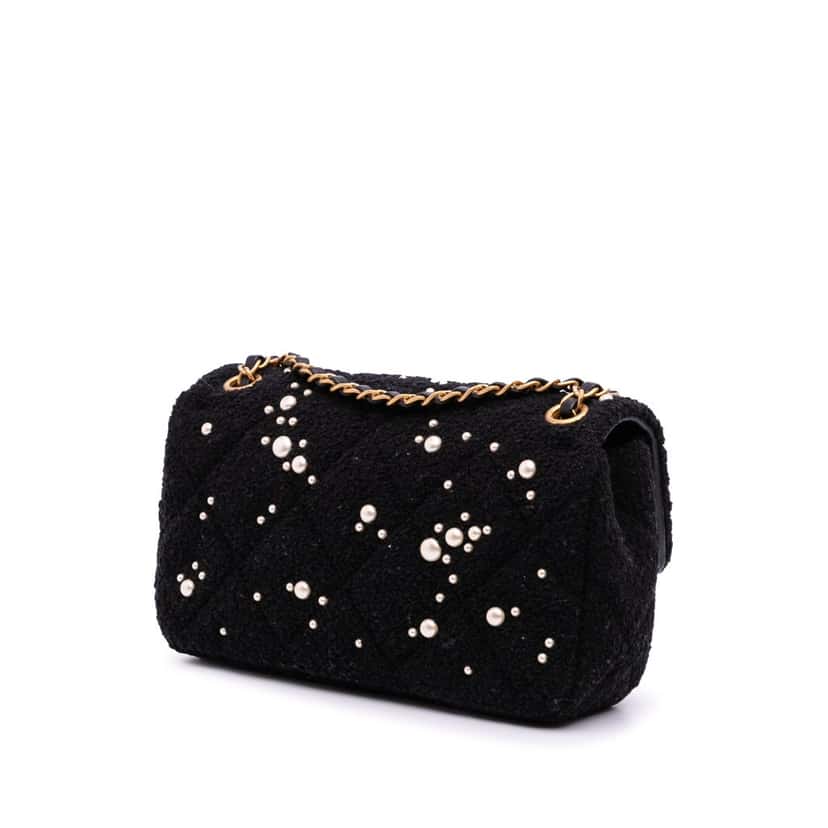 Chanel Small Tweed Pearl Cosmos Flap Black Tweed Good condition - Back View