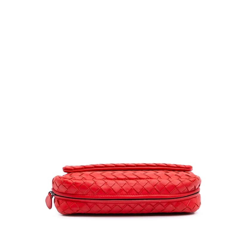 Bottega Veneta Mini Nappa Intrecciato Expandable Chain Crossbody Red Leather Good condition - Inside View