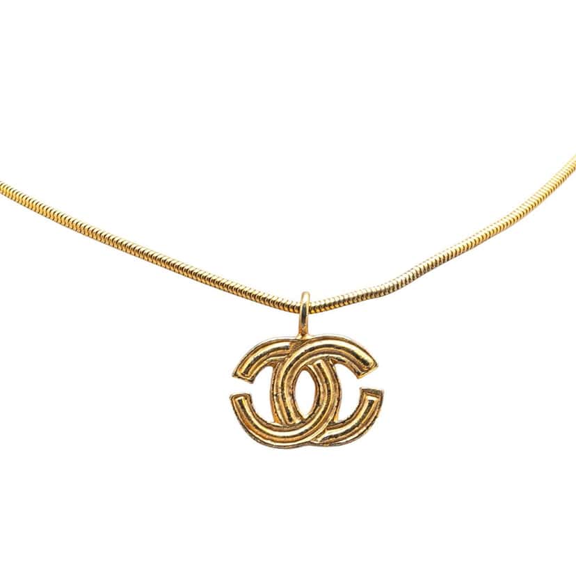 Chanel Gold Plated CC Pendant Necklace Gold Metal Good condition - Front View