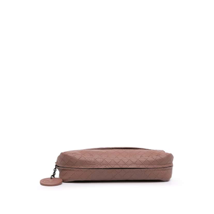 Bottega Veneta Small Calfskin Intrecciomirage Embossed Butterfly Chain Crossbody Pink Leather Very good condition - Inside View