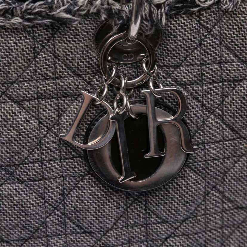 Dior Large Tweed Cannage Lady Dior Grey Tweed Good condition - Box View