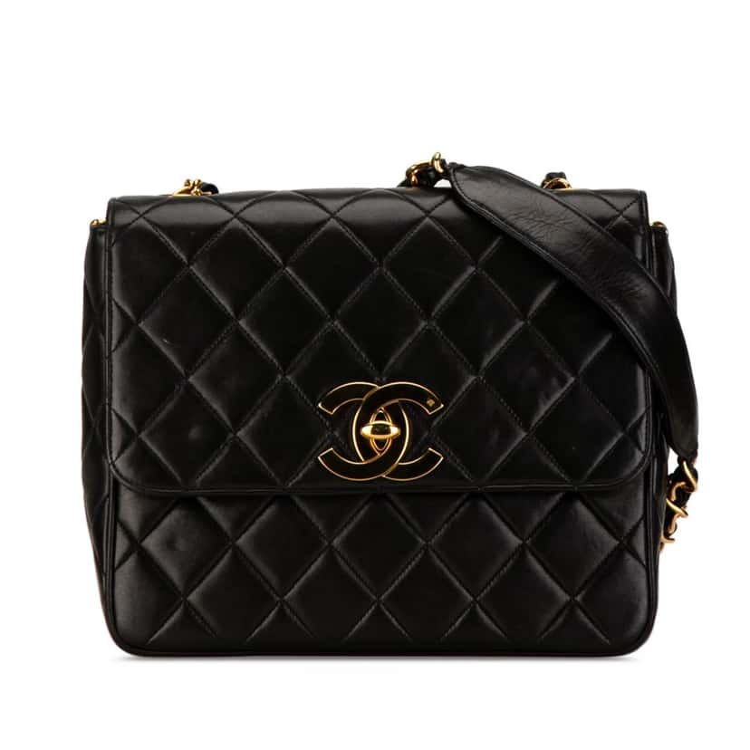 Chanel Quilted Lambskin XL Square Flap Black Leather Good condition - Front View