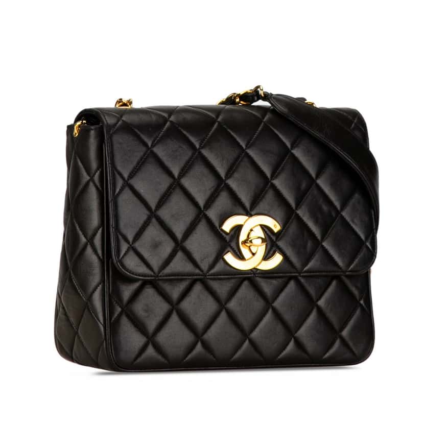 Chanel Quilted Lambskin XL Square Flap Black Leather Good condition - Back View