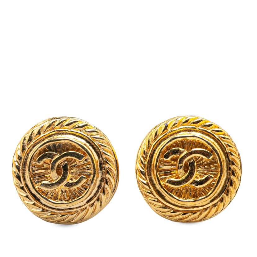 Chanel Gold Plated CC Round Clip On Earrings Gold Metal Good condition - Front View