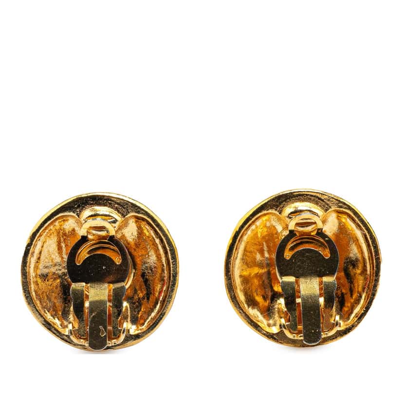Chanel Gold Plated CC Round Clip On Earrings Gold Metal Good condition - Back View