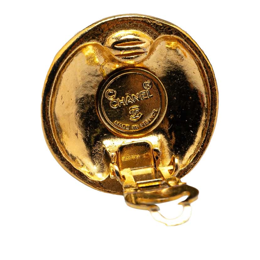 Chanel Gold Plated CC Round Clip On Earrings Gold Metal Good condition - Inside View