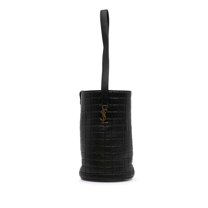 Saint Laurent Medium Lambskin Cecile Bucket Bag Black Leather Good condition - Front View