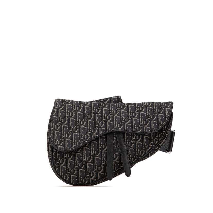 Dior Oblique Canvas Saddle Crossbody Black Canvas Good condition - Front View