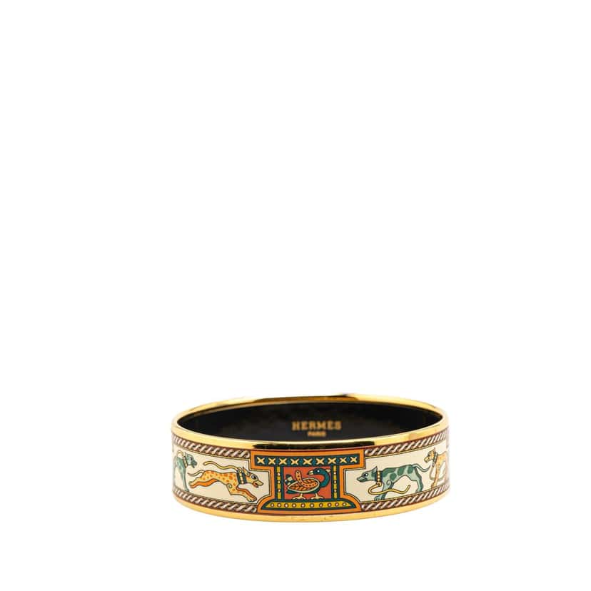Hermès Wide Greyhound Enamel Bangle 62 White Good condition - Front View