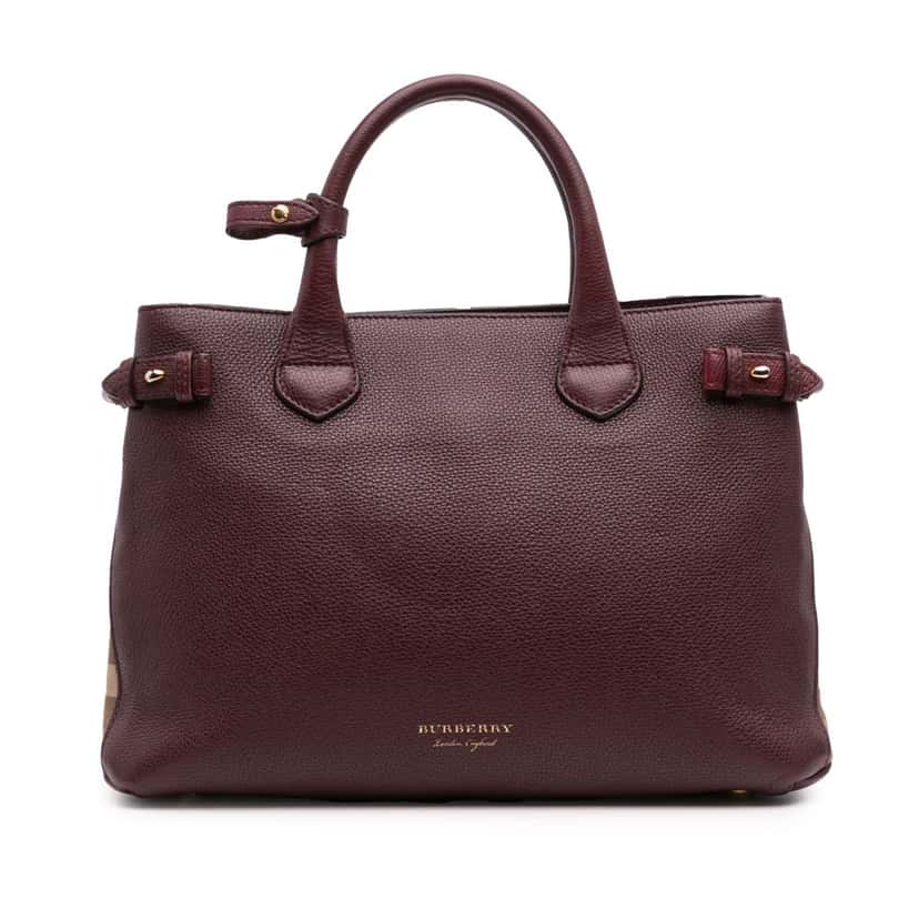 Burberry Medium Leather and House Check Banner Satchel Red Leather Good condition - Front View