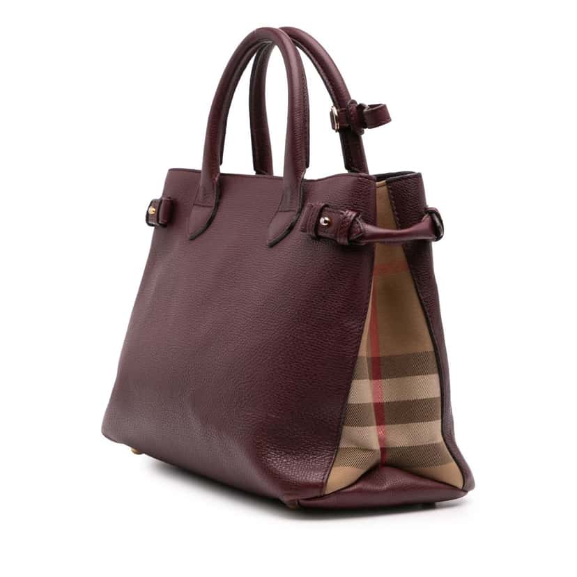 Burberry Medium Leather and House Check Banner Satchel Red Leather Good condition - Back View