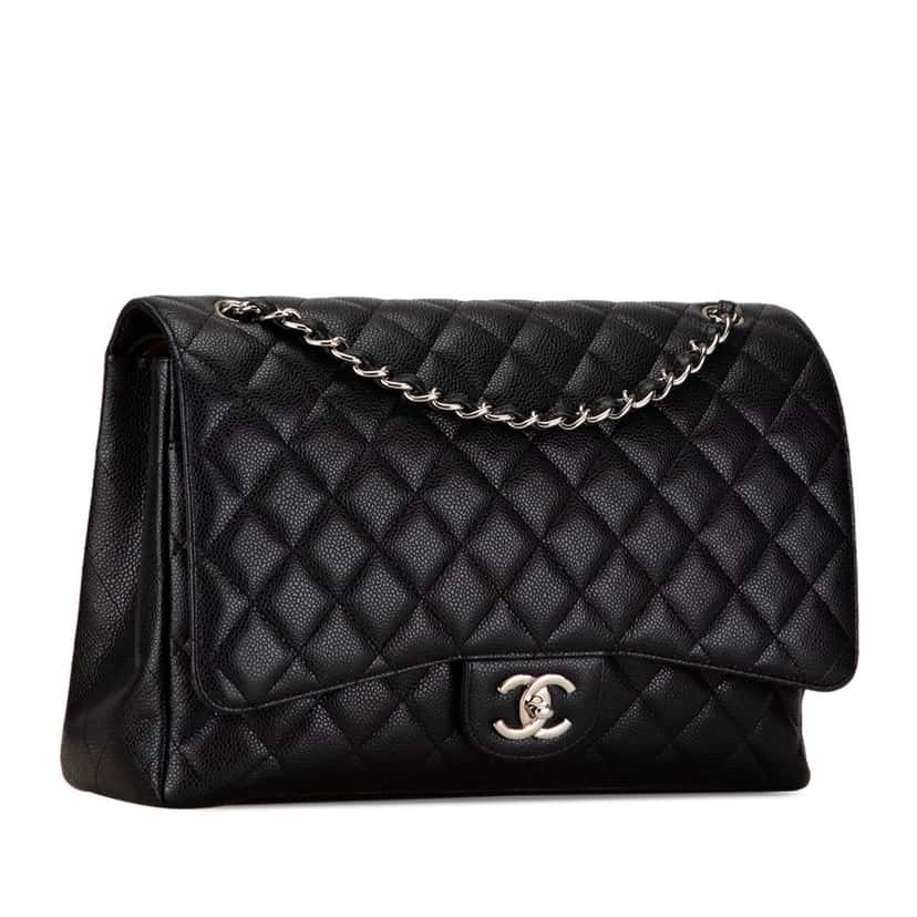 Chanel Maxi Classic Caviar Double Flap Black Leather Good condition - Back View