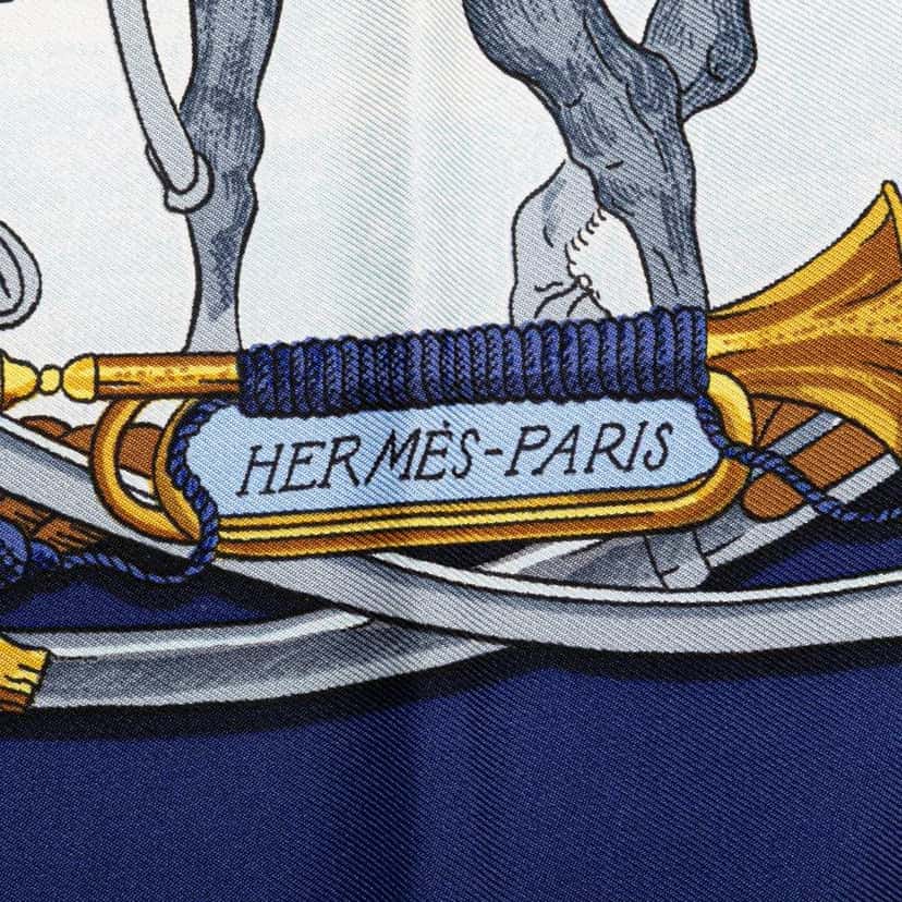 Hermès Marine et Cavalerie Silk Scarf Blue Silk Good condition - Inside View