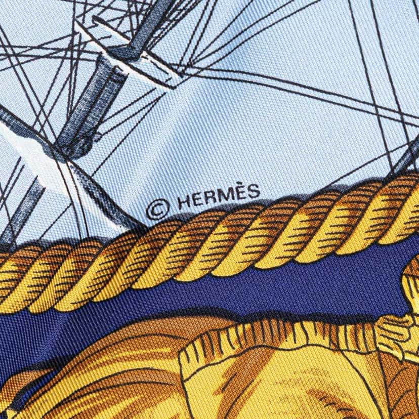 Hermès Marine et Cavalerie Silk Scarf Blue Silk Good condition - Model View