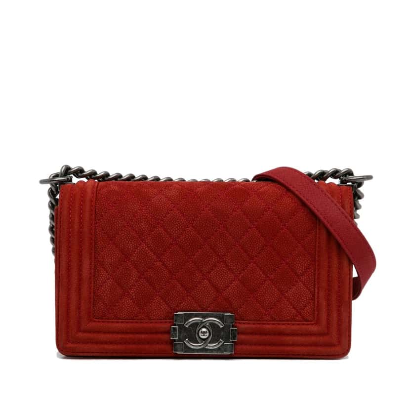 Chanel Old Medium Quilted Caviar Boy Flap Red Leather Good condition - Front View