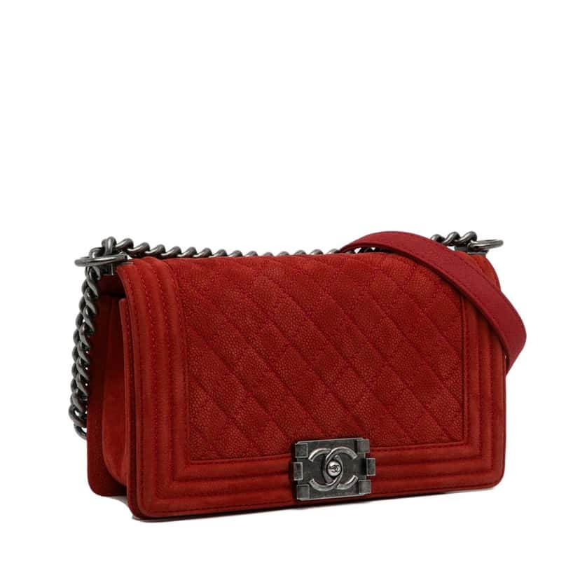 Chanel Old Medium Quilted Caviar Boy Flap Red Leather Good condition - Back View