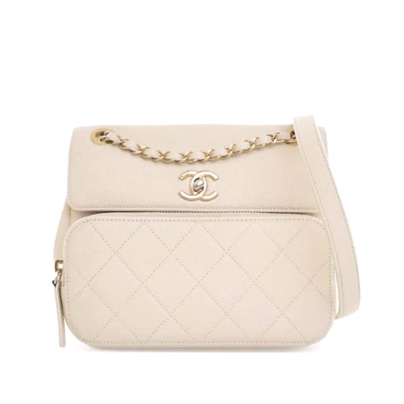 Chanel Caviar Business Affinity Messenger Flap White Leather Very good condition - Front View