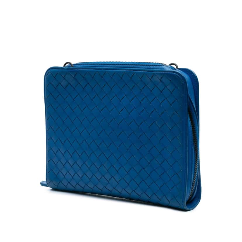 Bottega Veneta Nappa Intrecciato Zip Around Wallet On Chain Blue Leather Very good condition - Back View
