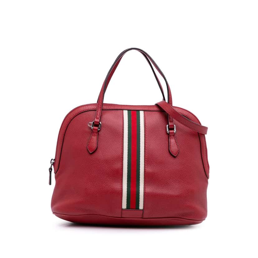 Gucci Medium Leather Web Dome Satchel Red Leather Good condition - Front View