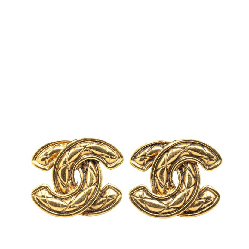 Chanel Gold Plated CC Quilted Clip On Earrings Gold Metal Good condition - Front View