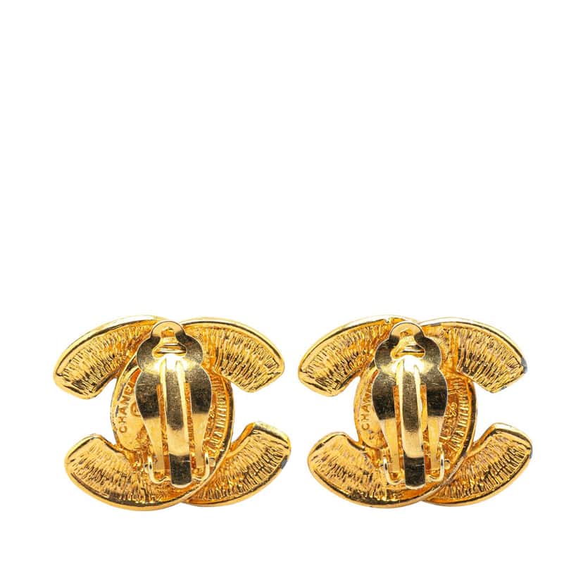 Chanel Gold Plated CC Quilted Clip On Earrings Gold Metal Good condition - Back View