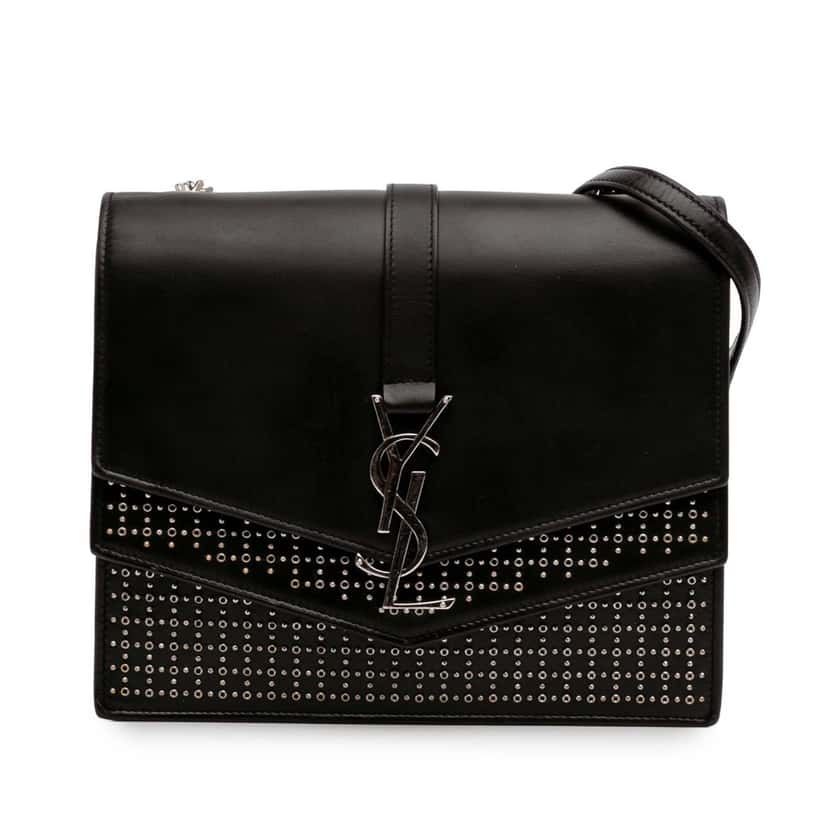 Saint Laurent Medium Studded Calfskin Monogram Sulpice Crossbody Black Leather Good condition - Front View