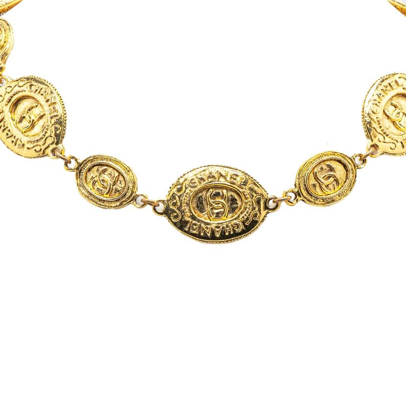 Chanel Gold Plated CC Medallion Link Necklace Gold Metal Good condition - Front View