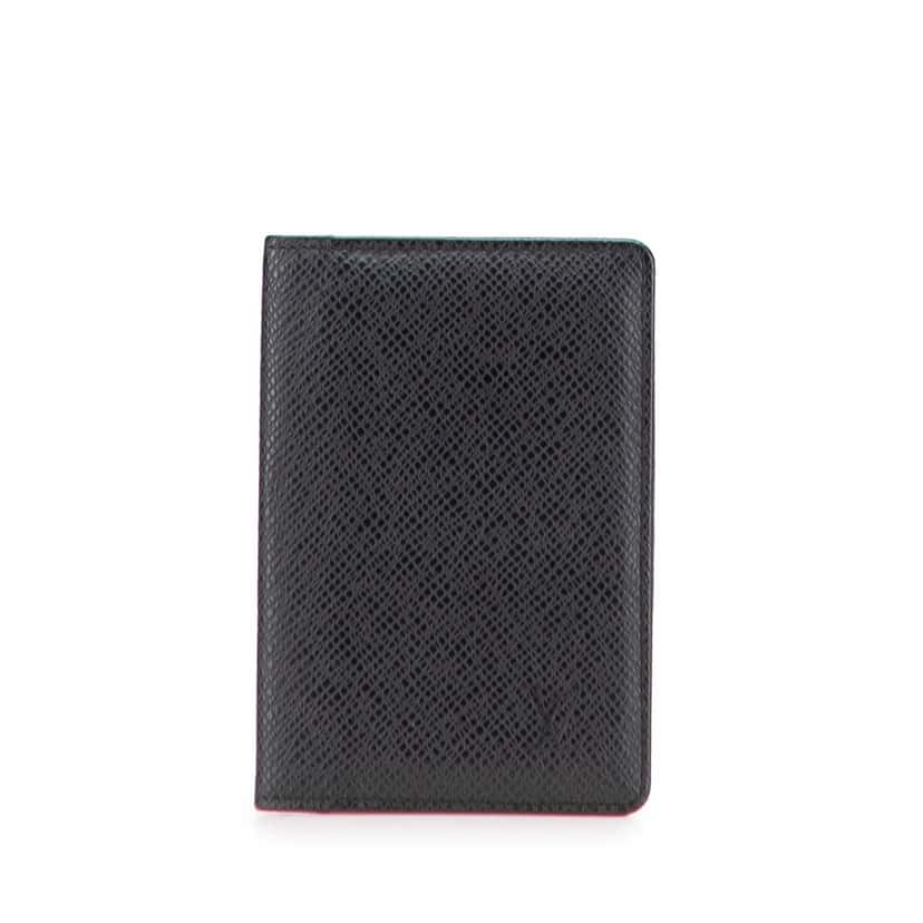 Louis Vuitton Taiga Business Card Holder Black Leather Good condition - Front View