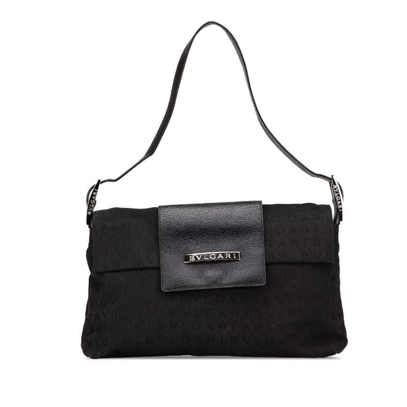 Bvlgari Logomania Canvas Ingrid Shoulder Bag Black Canvas Good condition - Front View